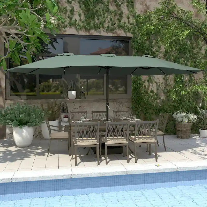 Ensemble de salle à manger de patio en fonte d'aluminium 9 pièces avec coussins