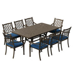 Ensemble de salle à manger de patio en fonte d'aluminium 9 pièces avec coussins