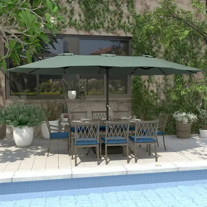 Ensemble de salle à manger de patio en fonte d'aluminium 9 pièces avec coussins