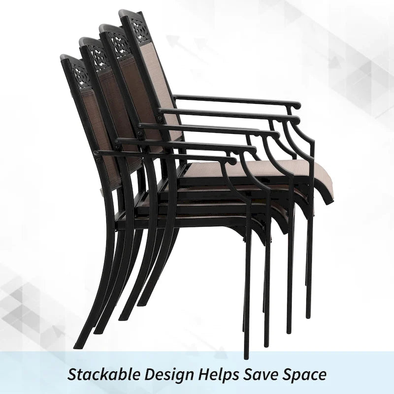 PHI VILLA Lot de 4 chaises de salle à manger de patio fabriquées à partir d'un cadre en aluminium robuste et d'un tissu textilène respirant