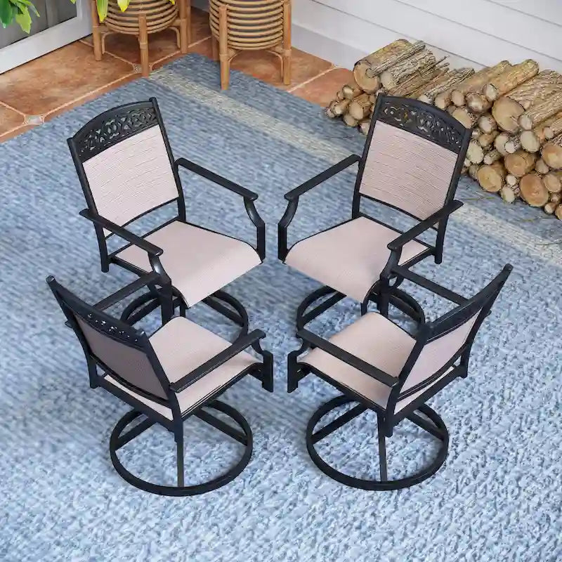PHI VILLA Lot de 4 chaises de salle à manger de patio fabriquées à partir d'un cadre en aluminium robuste et d'un tissu textilène respirant