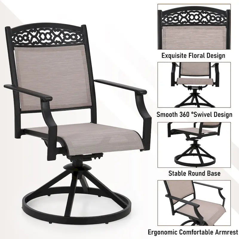 PHI VILLA Lot de 4 chaises de salle à manger de patio fabriquées à partir d'un cadre en aluminium robuste et d'un tissu textilène respirant
