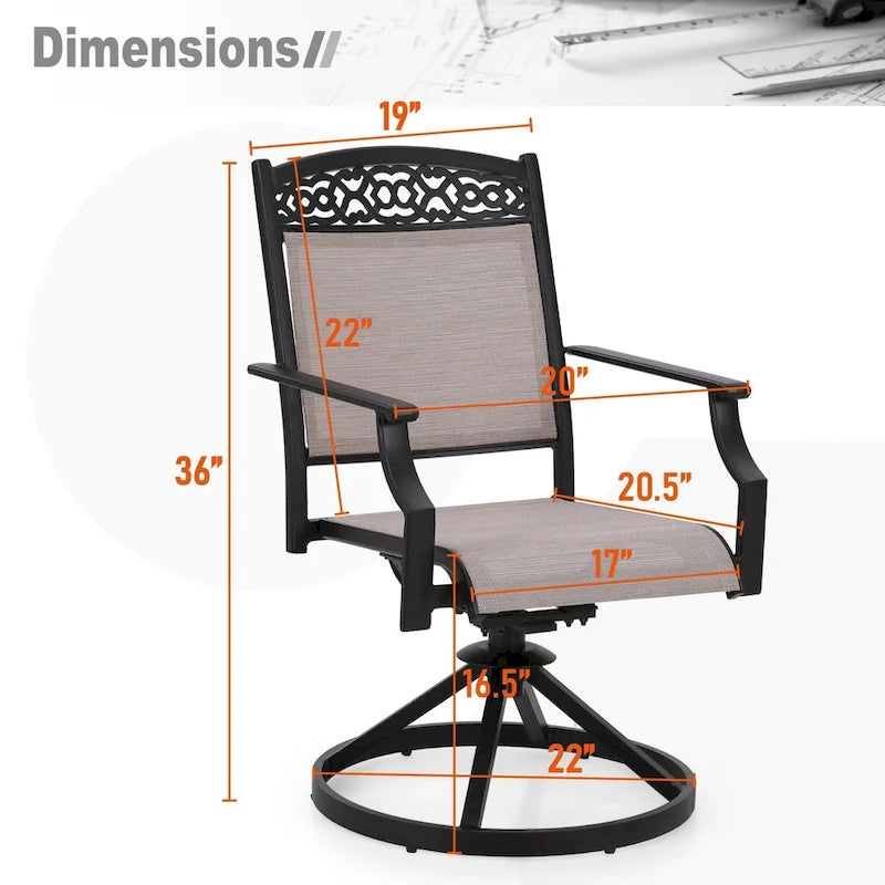 PHI VILLA Lot de 4 chaises de salle à manger de patio fabriquées à partir d'un cadre en aluminium robuste et d'un tissu textilène respirant