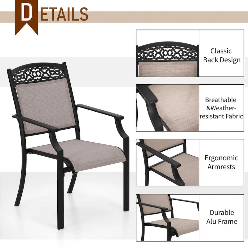 PHI VILLA Lot de 4 chaises de salle à manger de patio fabriquées à partir d'un cadre en aluminium robuste et d'un tissu textilène respirant