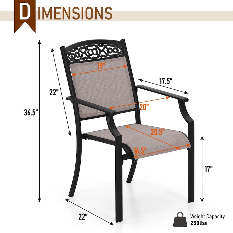 PHI VILLA Lot de 4 chaises de salle à manger de patio fabriquées à partir d'un cadre en aluminium robuste et d'un tissu textilène respirant