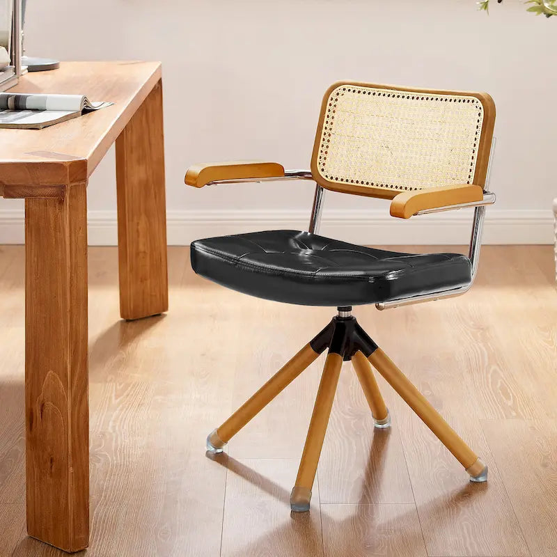 Fauteuil pivotant en cuir PU et bois Art Leon