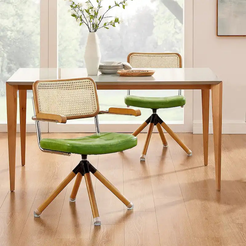 Fauteuil pivotant en cuir PU et bois Art Leon