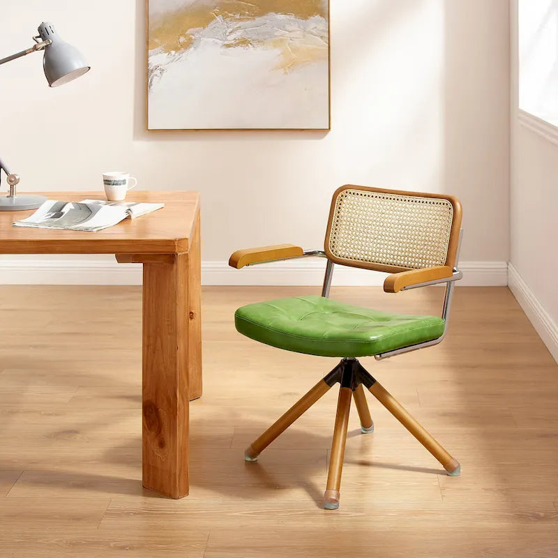 Fauteuil pivotant en cuir PU et bois Art Leon