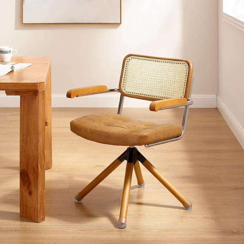 Fauteuil pivotant en cuir PU et bois Art Leon