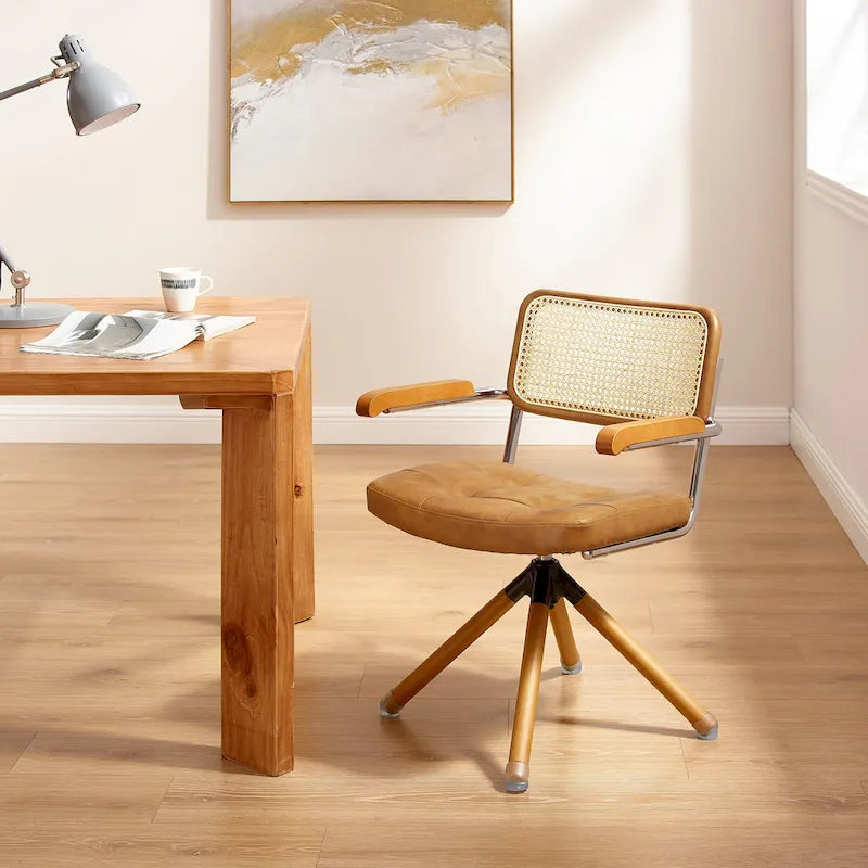 Fauteuil pivotant en cuir PU et bois Art Leon