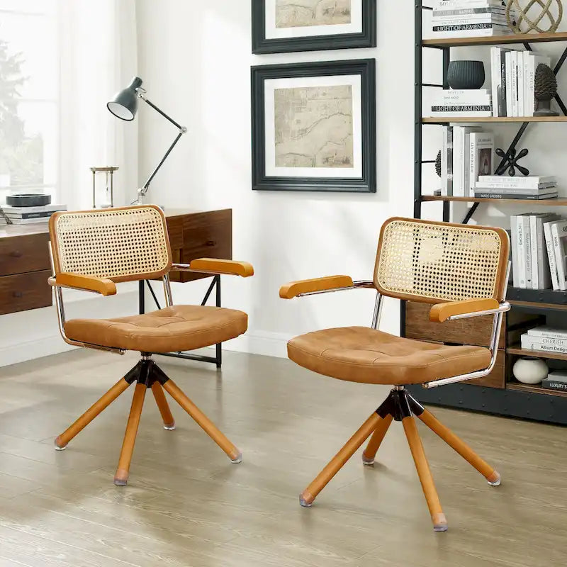 Fauteuil pivotant en cuir PU et bois Art Leon
