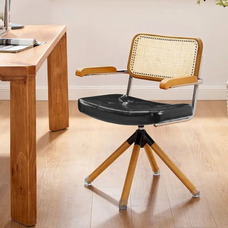 Fauteuil pivotant en cuir PU et bois Art Leon
