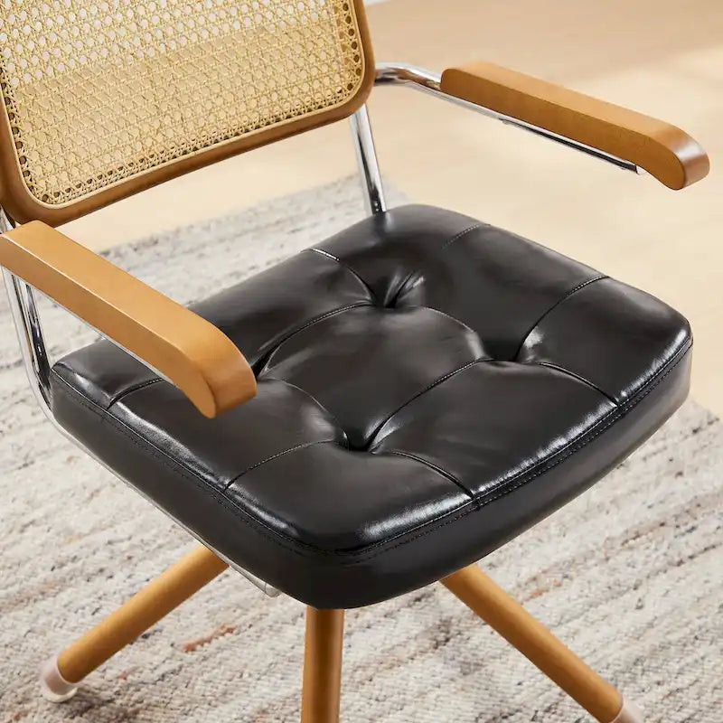 Fauteuil pivotant en cuir PU et bois Art Leon