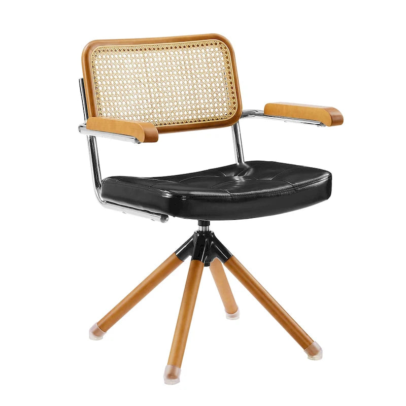 Fauteuil pivotant en cuir PU et bois Art Leon