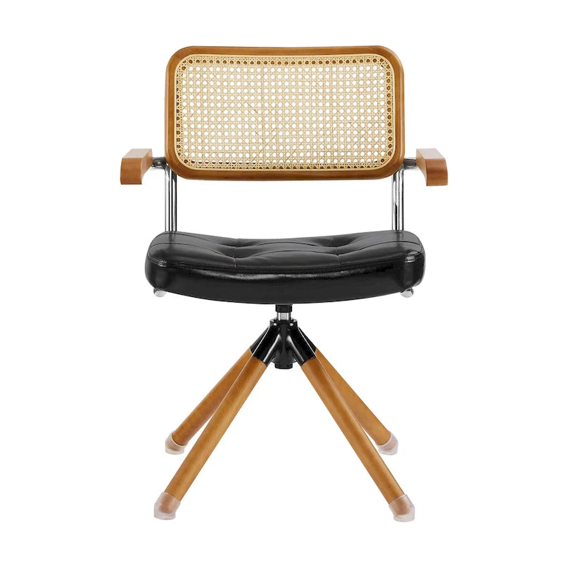 Fauteuil pivotant en cuir PU et bois Art Leon
