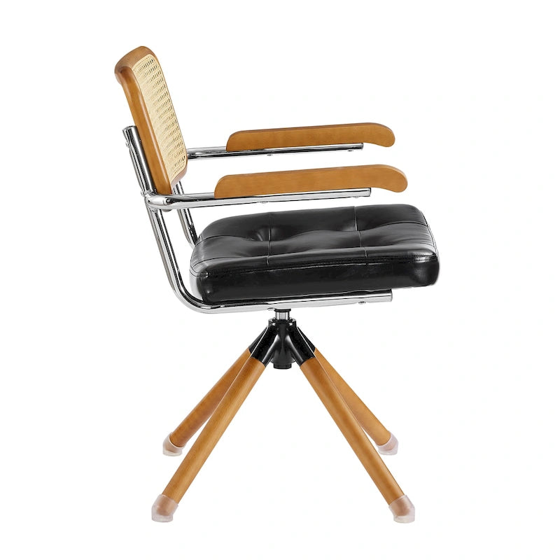 Fauteuil pivotant en cuir PU et bois Art Leon
