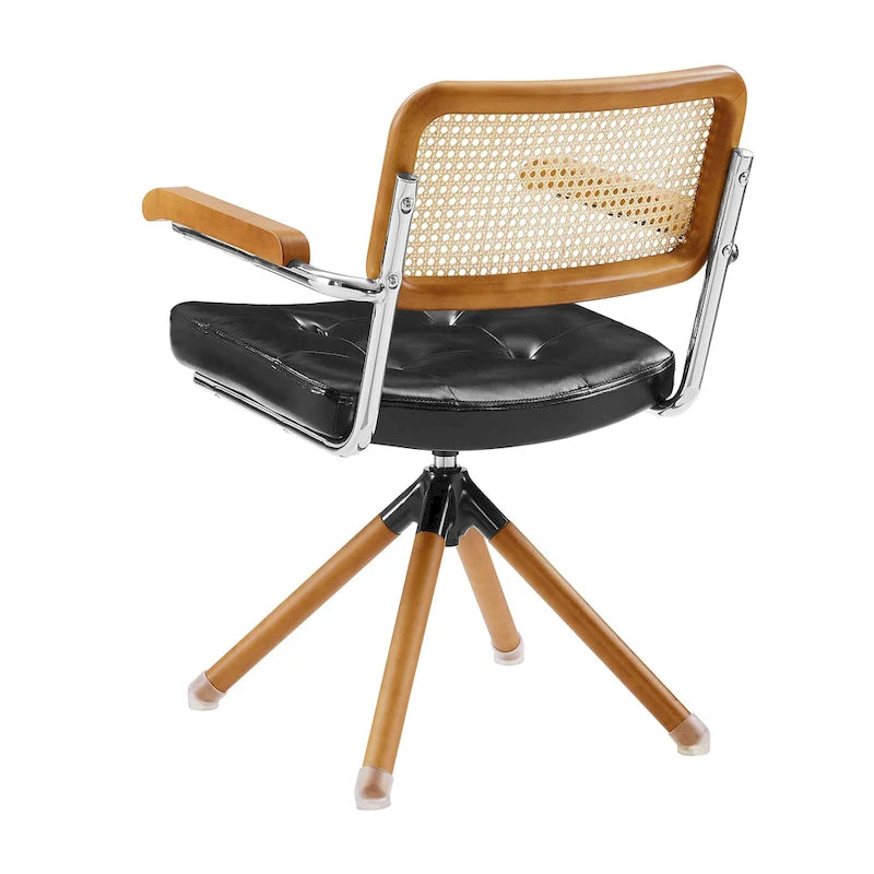Fauteuil pivotant en cuir PU et bois Art Leon