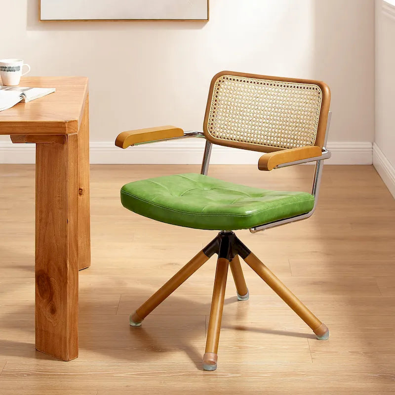 Fauteuil pivotant en cuir PU et bois Art Leon