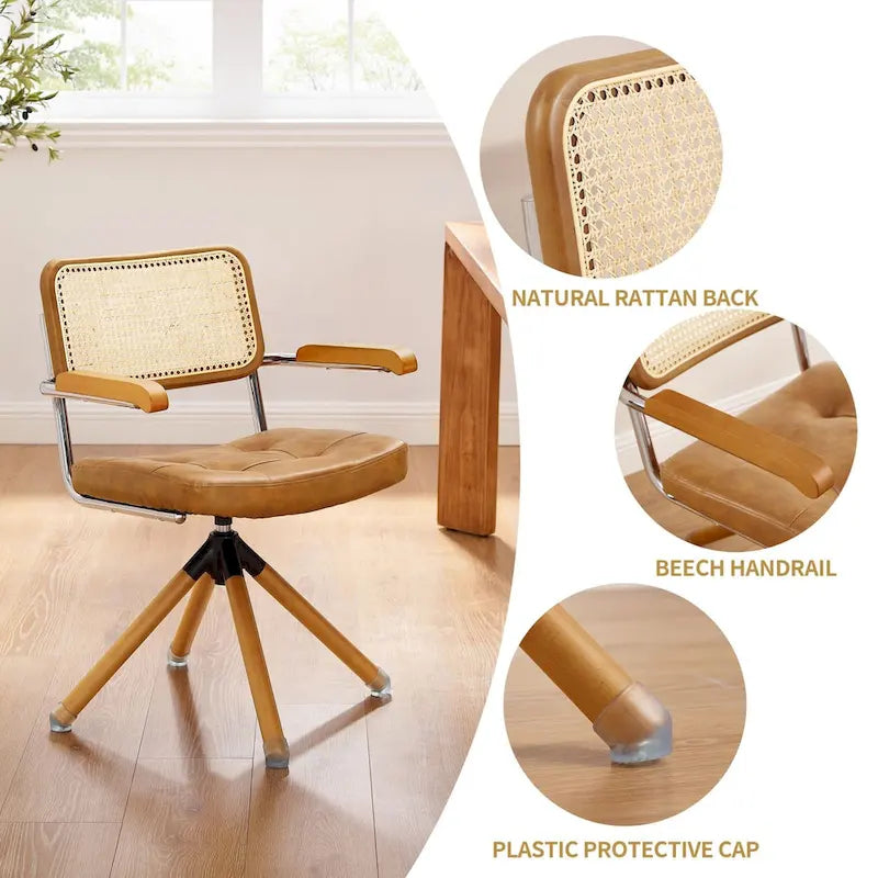 Fauteuil pivotant en cuir PU et bois Art Leon