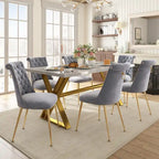 7-Piece Clihome Marble Dining Table with Velvet Chair Dining Chair