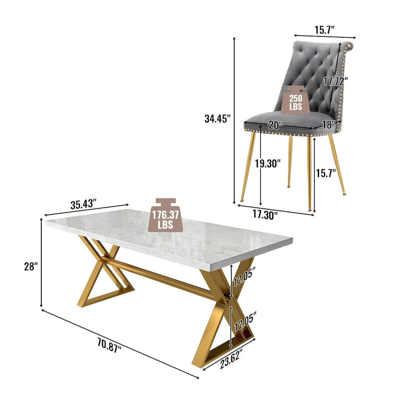 Table à manger en marbre Clihome 7 pièces avec chaises de salle à manger en velours