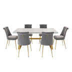 Table à manger en marbre Clihome 7 pièces avec chaises de salle à manger en velours