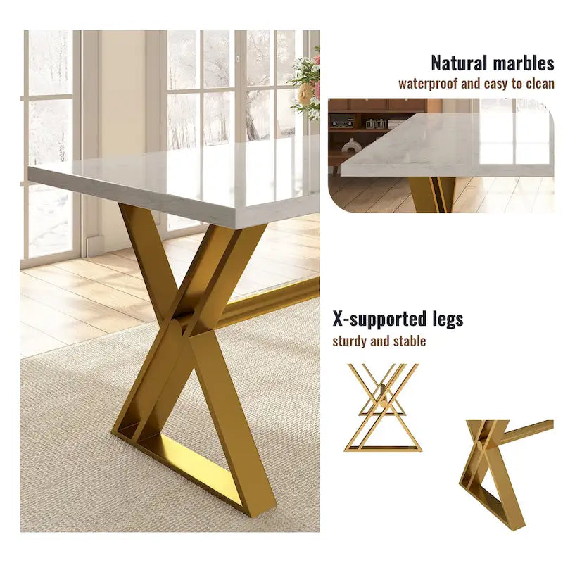 Table à manger en marbre Clihome 7 pièces avec chaises de salle à manger en velours