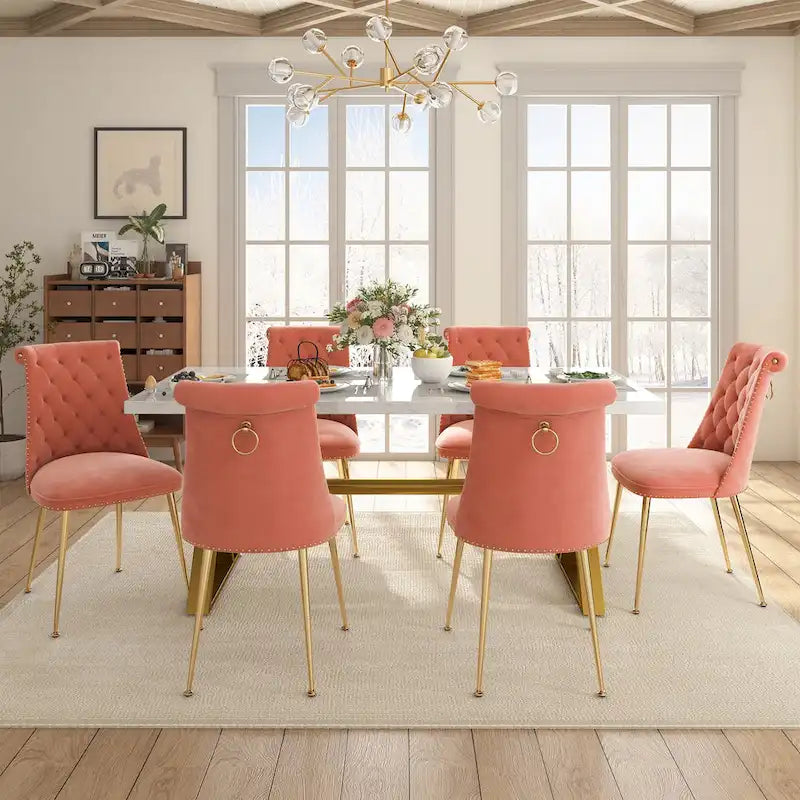Table à manger en marbre Clihome 7 pièces avec chaises de salle à manger en velours