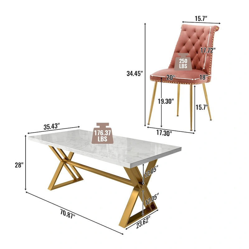 Table à manger en marbre Clihome 7 pièces avec chaises de salle à manger en velours