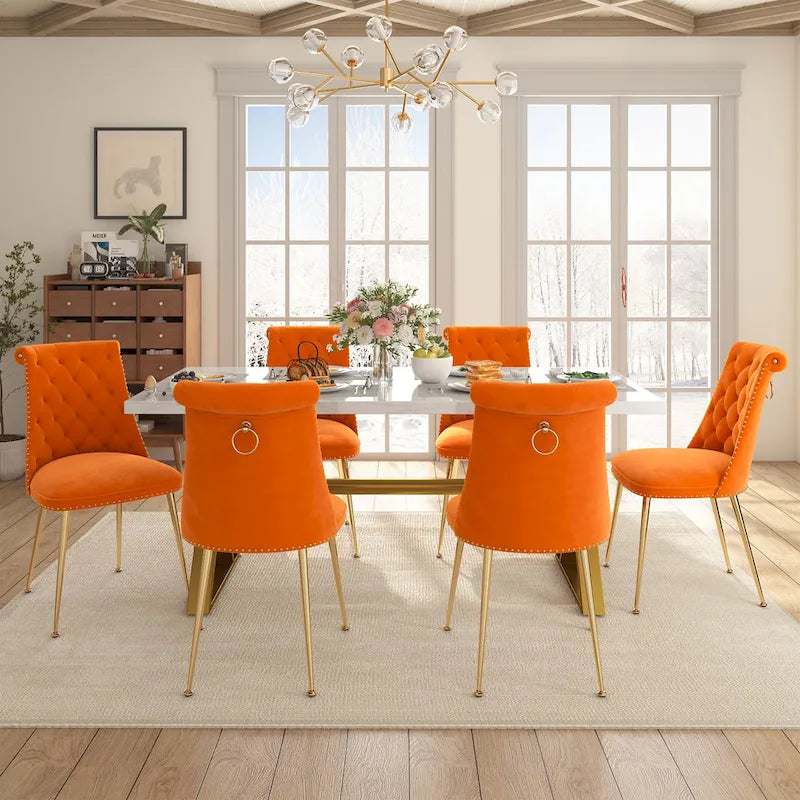 Table à manger en marbre Clihome 7 pièces avec chaises de salle à manger en velours