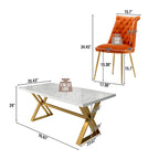 Table à manger en marbre Clihome 7 pièces avec chaises de salle à manger en velours