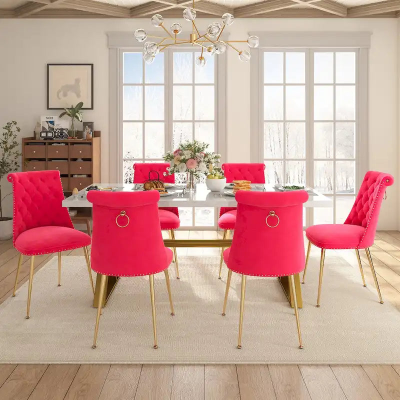Table à manger en marbre Clihome 7 pièces avec chaises de salle à manger en velours
