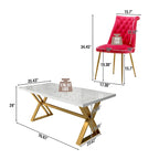 Table à manger en marbre Clihome 7 pièces avec chaises de salle à manger en velours