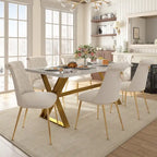 Table à manger en marbre Clihome 7 pièces avec chaises de salle à manger en velours