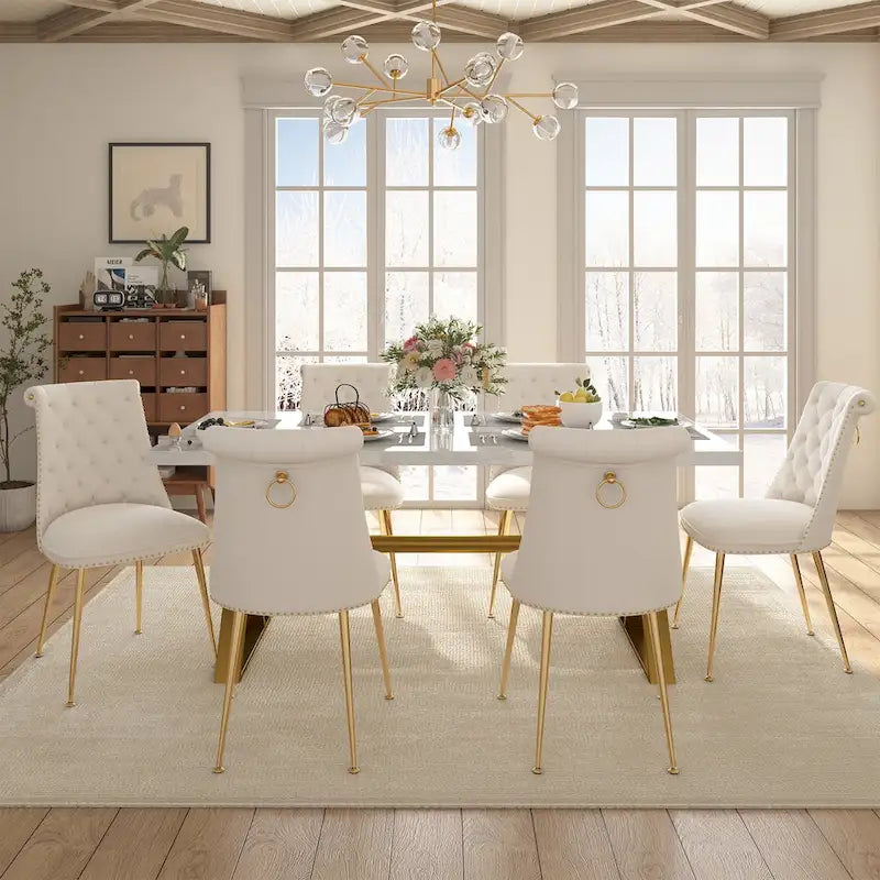 Table à manger en marbre Clihome 7 pièces avec chaises de salle à manger en velours