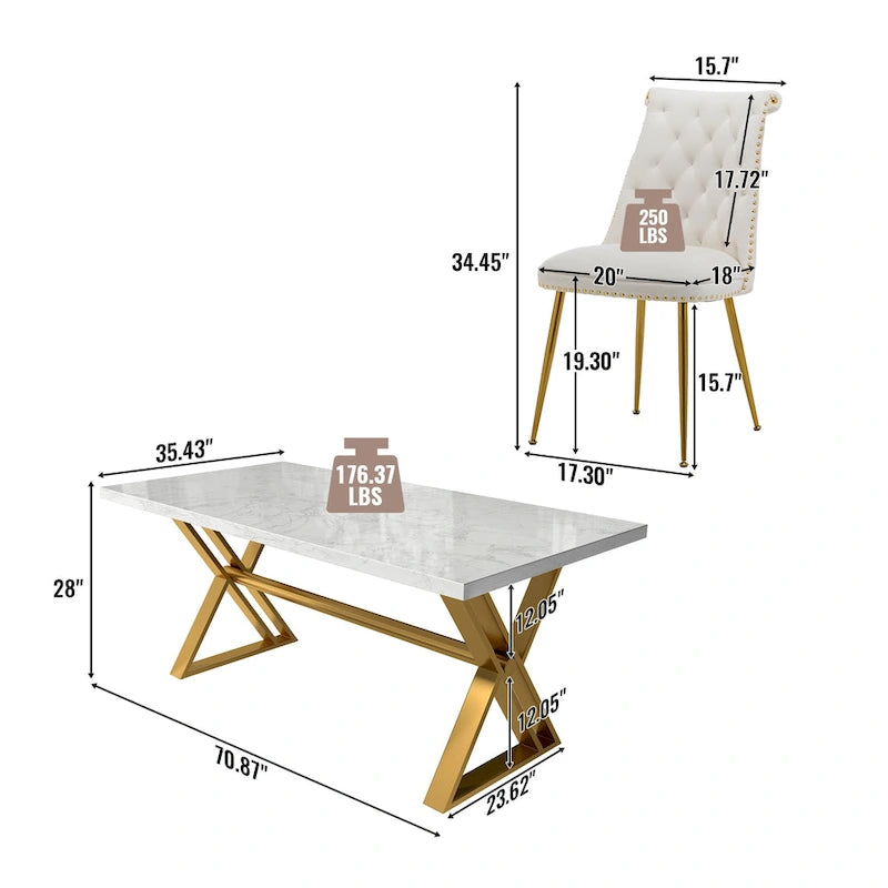 Table à manger en marbre Clihome 7 pièces avec chaises de salle à manger en velours
