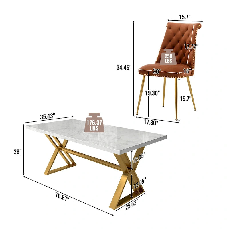 Table à manger en marbre Clihome 7 pièces avec chaises de salle à manger en velours