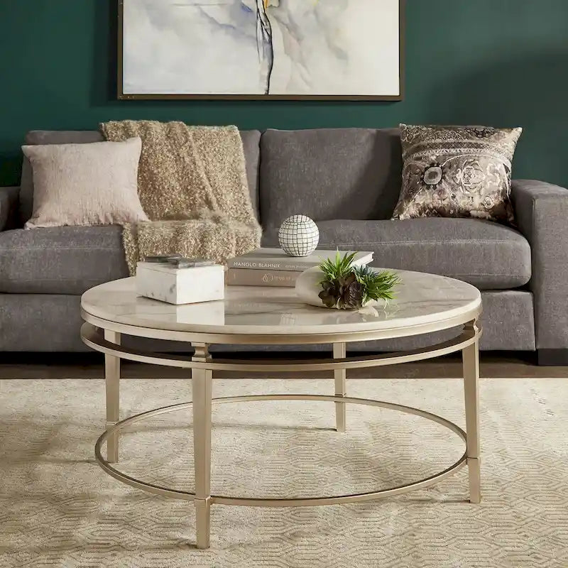 Table à plateau en marbre finition argent champagne Egan par iNSPIRE Q Modern