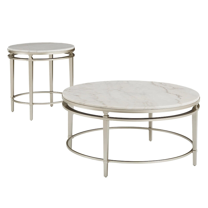 Table à plateau en marbre finition argent champagne Egan par iNSPIRE Q Modern
