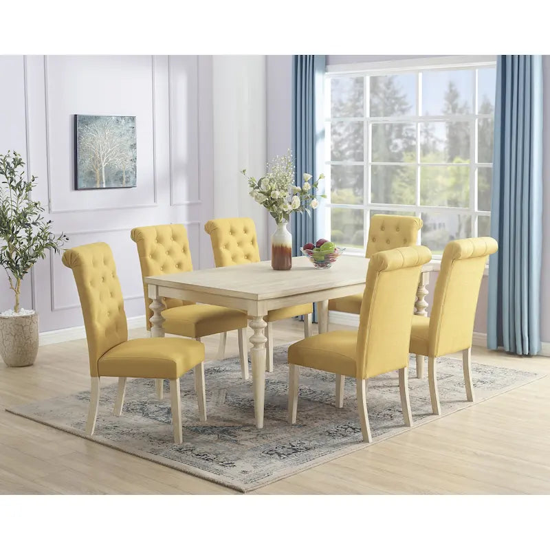 Ensemble de salle à manger 7 pièces Roundhill Amonia, table à manger à pieds tournés avec 6 chaises capitonnées