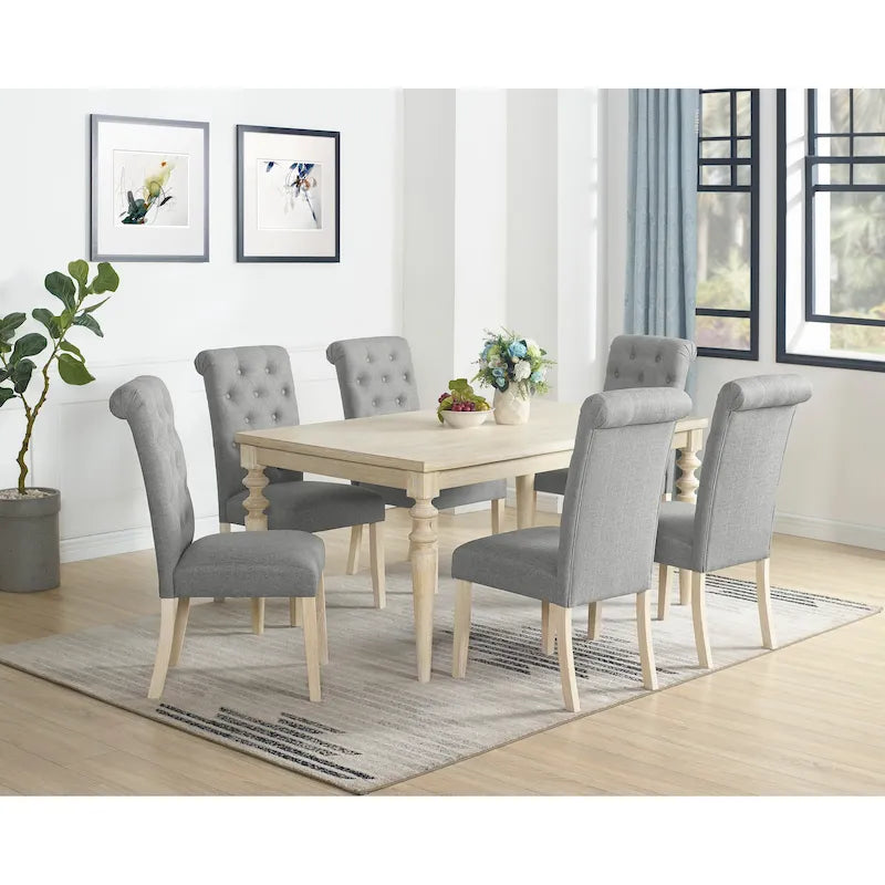 Ensemble de salle à manger 7 pièces Roundhill Amonia, table à manger à pieds tournés avec 6 chaises capitonnées