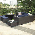 Ensemble de canapés modulaires de conversation de patio extérieur 10 pièces avec table, tabourets et pouf