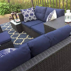 Ensemble de canapés modulaires de conversation de patio extérieur 10 pièces avec table, tabourets et pouf