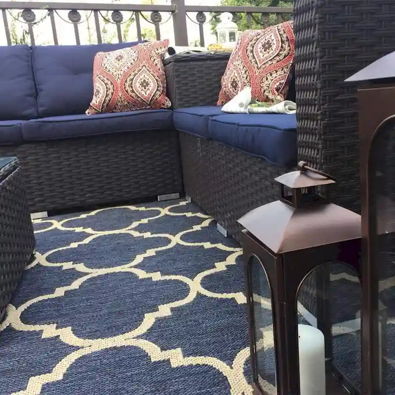 Ensemble de canapés modulaires de conversation de patio extérieur 10 pièces avec table, tabourets et pouf