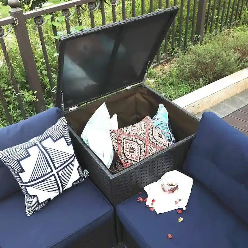 Ensemble de canapés modulaires de conversation de patio extérieur 10 pièces avec table, tabourets et pouf
