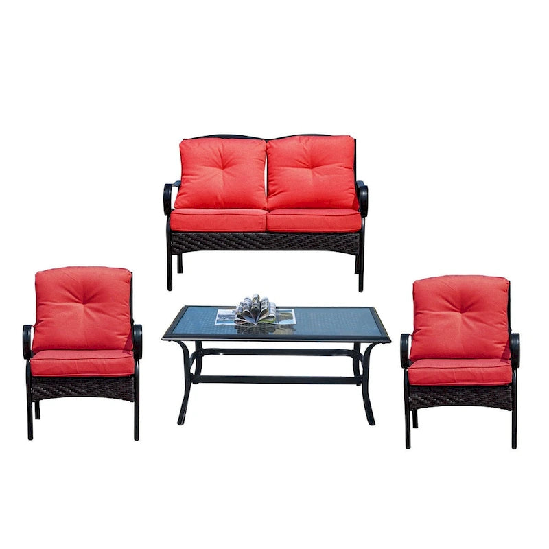 Ensemble de sièges de canapé 4 ou 5 pièces en fer pour patio avec coussins