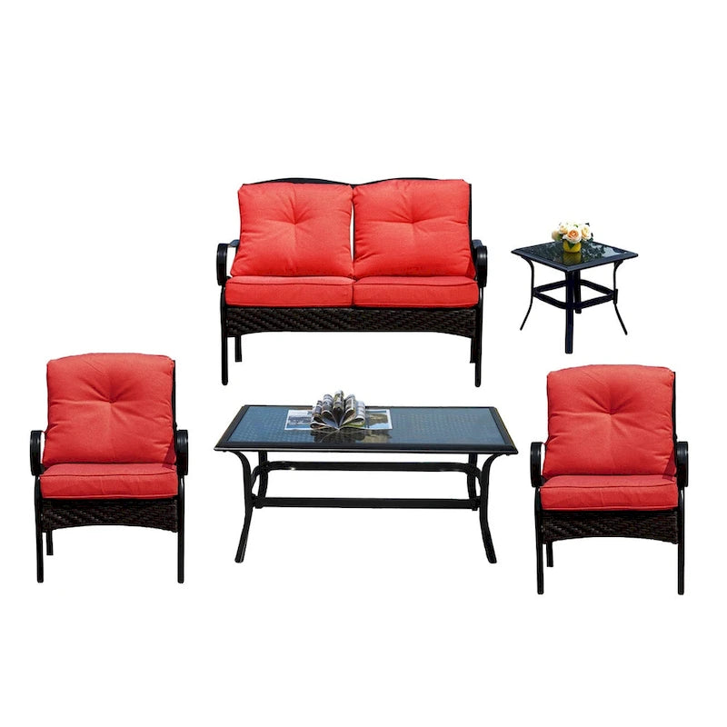 Ensemble de sièges de canapé 4 ou 5 pièces en fer pour patio avec coussins