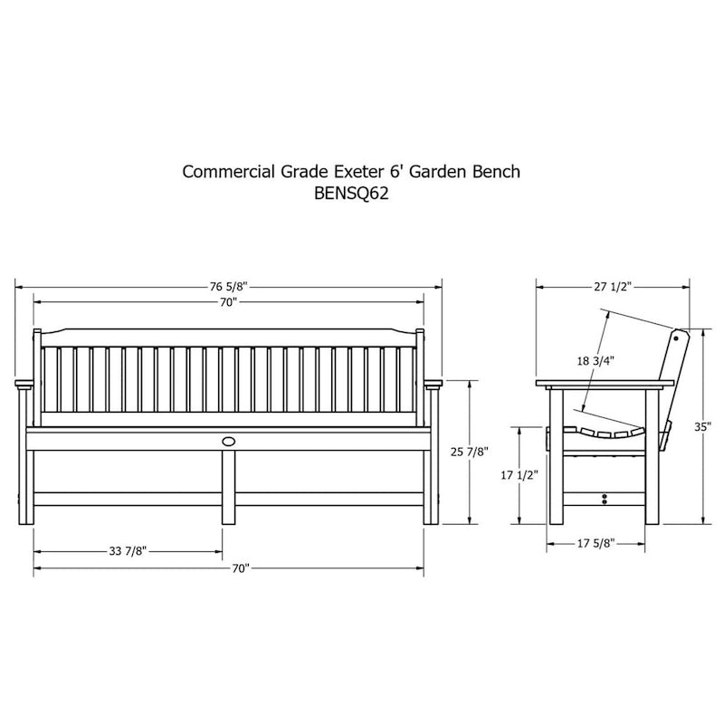 Banc de jardin Highwood Exeter de 6 pieds de qualité professionnelle et commerciale