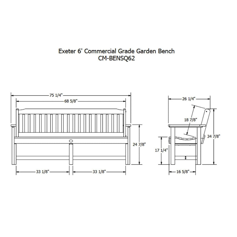 Banc de jardin Highwood Exeter de 6 pieds de qualité professionnelle et commerciale