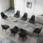 Ensemble de salle à manger 9 pièces avec table extensible en pierre frittée de 110,24 pouces et 8 chaises en cuir